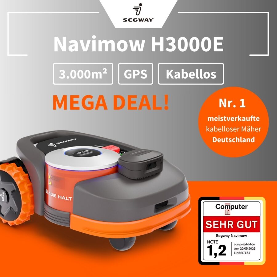 Segway Navimow H3000E kabelloser Mähroboter mit GPS für bis zu 3000 m², Testsieger Computer BILD Note 1,2 – Mega Deal