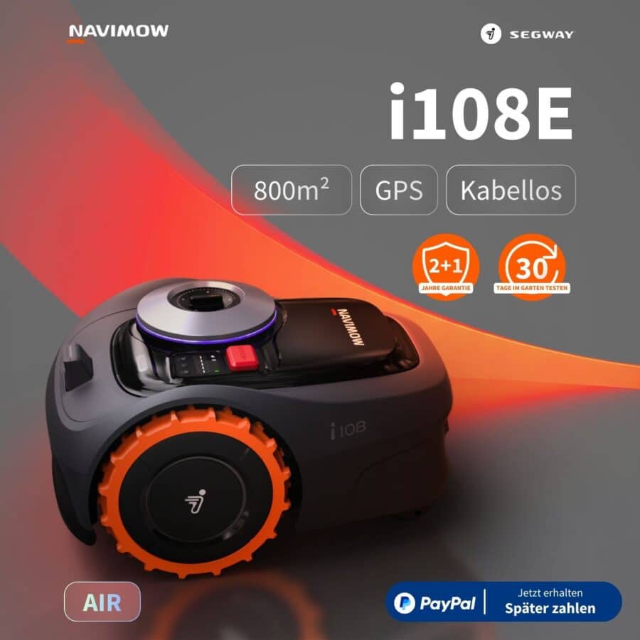 Segway Navimow i108E Mähroboter – Kabelloses GPS-Modell für 800m² Rasenfläche mit 30 Tage Testphase