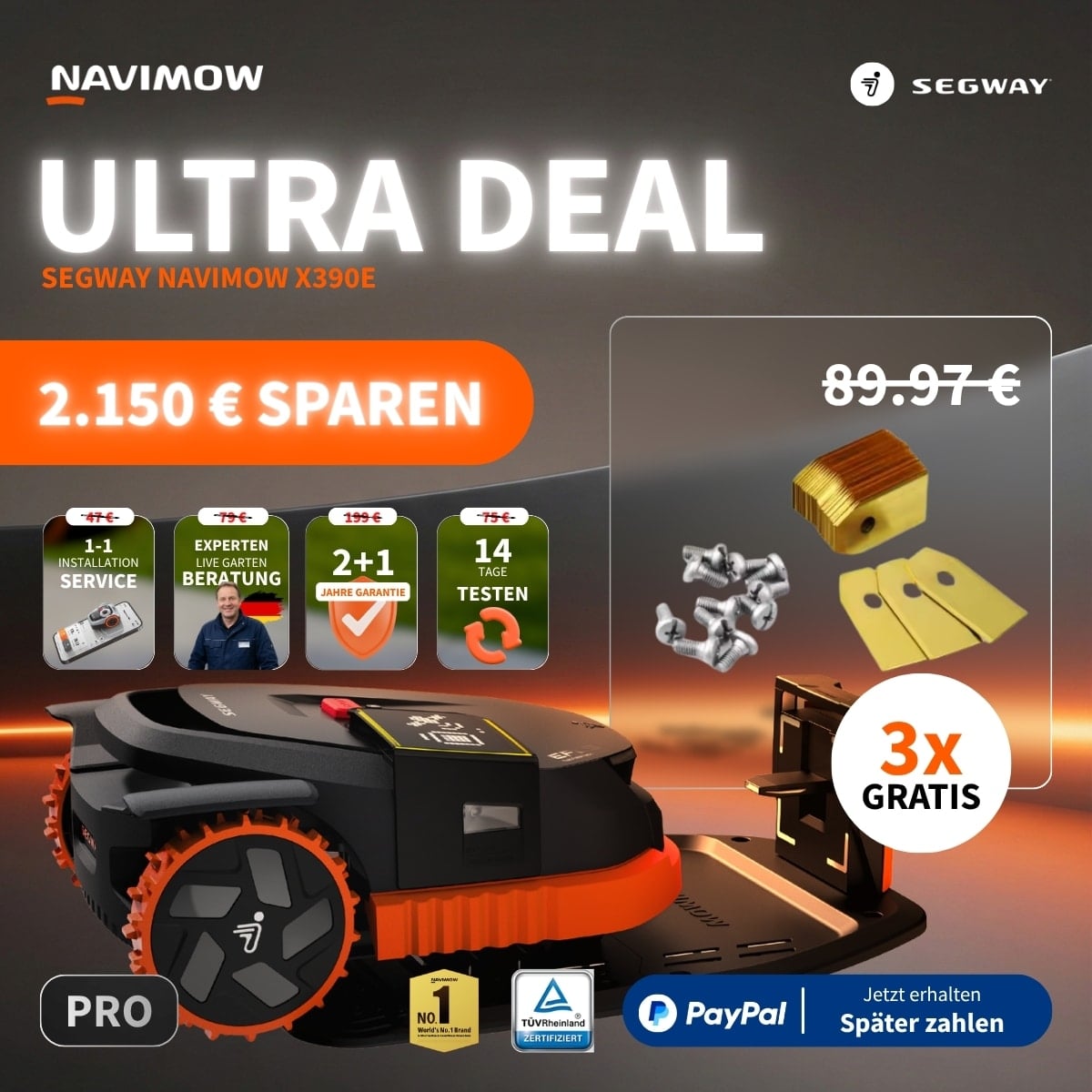 Angebote Segway 2026 (2) Modell 2026 | Segway Navimow X390E Mähroboter | 10.000 m² | ToF | EFLS 3.0 | nRTK | 50% Steigung – Bild 1