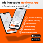 Innovative Navimow App mit Smarthome-Kompatibilität, virtueller Kartierung, Echtzeit-Tracking, Fernsteuerung, Diebstahlschutz und Multizonen-Mähplänen, verfügbar im App Store und Google Play.