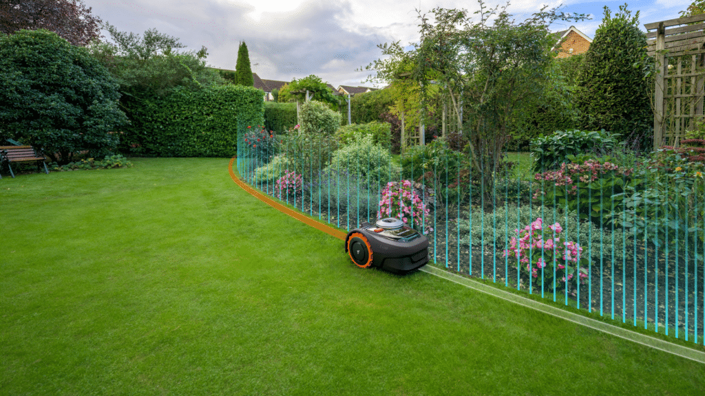 Segway Navimow I-Serie Mähroboter mäht präzise entlang einer unsichtbaren Begrenzungslinie – ideal für strukturierte Gärten.