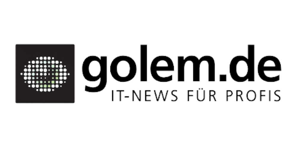 Logo von golem.de mit schwarzem Schriftzug und dem Slogan "IT-News für Profis" auf transparentem Hintergrund.