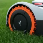 Nahaufnahme der All-Terrain Räder des Segway Navimow – optimierte Traktion für unebenes Gelände