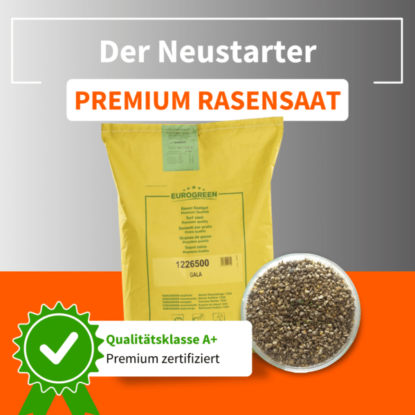 Eurogreen Premium Rasensaat für Gala-Rasen – hochwertiges Saatgut für dichten, gesunden Rasen mit Qualitätssiegel A+