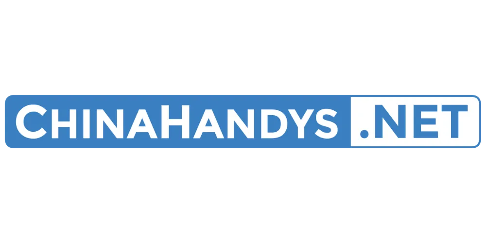 Logo von ChinaHandys.net in blauer und weißer Schrift auf transparentem Hintergrund