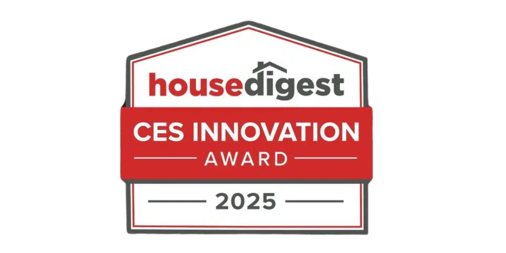 Logo des House Digest CES Innovation Award 2025 in Hausform mit rotem Banner