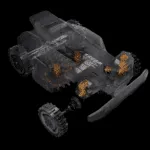 Transparente Technikdarstellung des Segway Navimow X420E, X430E und X450E mit Allradantrieb (AWD)