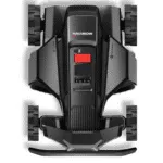 Draufsicht auf den Segway Navimow X420E, X430E und X450E mit Bedienfeld, Stopptaste und Allradantrieb