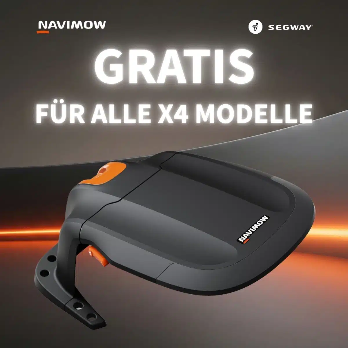 Segway Navimow X4 Mähroboter – Gratis-Aktion für alle X4 Modelle, kabelloser GPS Rasenmähroboter in Schwarz-Orange