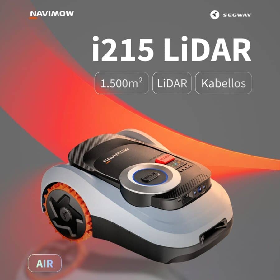 Segway Navimow i215 LiDAR Air Mähroboter in Weiß-Schwarz mit LiDAR-Navigation, kabellosem Betrieb für bis zu 1.500 m², kompaktes Design