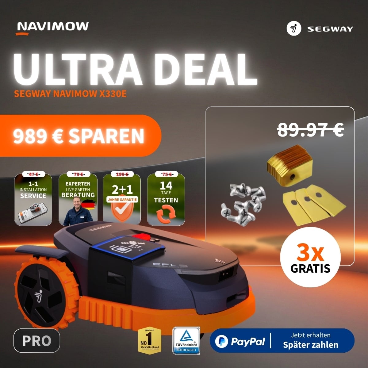 3 Modell 2026 | Segway Navimow X330E Mähroboter | 3.000 m² | ToF | EFLS 3.0 | nRTK | 50% Steigung – Bild 1