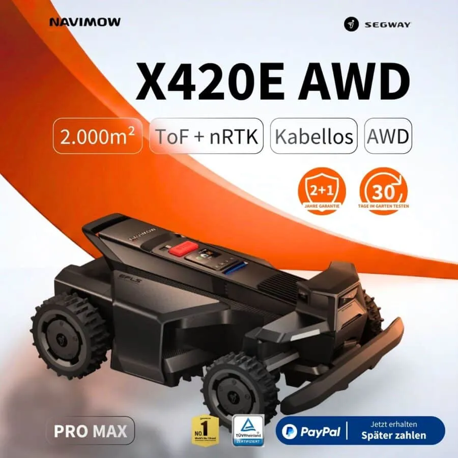 NEU 2026 | Segway Navimow X420E AWD | 2000 m² | ToF | EFLS 3.0 | nRTK | 84% Steigung + GRATIS Garage