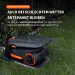 Segway Navimow H2 Mähroboter bei Regen im Garten – automatische Regenpause und Wiederaufnahme des Mähvorgangs