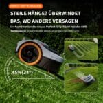 Segway Navimow i2 Mähroboter mit Perfect-Grip Technologie auf steilem Hang – AWD-Allradantrieb bis 45% Steigung und 24 Grad