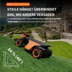 Segway Navimow Terranox Mähroboter auf steilem Hang – Perfect-Grip Technologie mit AWD-Antrieb bis 40 Grad und 84% Steigung