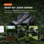 Segway Navimow X4 Mähroboter mit AWD-Allradantrieb auf verschiedenen Geländearten – Rasen, Schotter und unebenem Boden