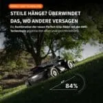 Segway Navimow X4 Mähroboter auf steilem Hang – Perfect-Grip Technologie mit AWD-Antrieb bis 40 Grad und 84% Steigung