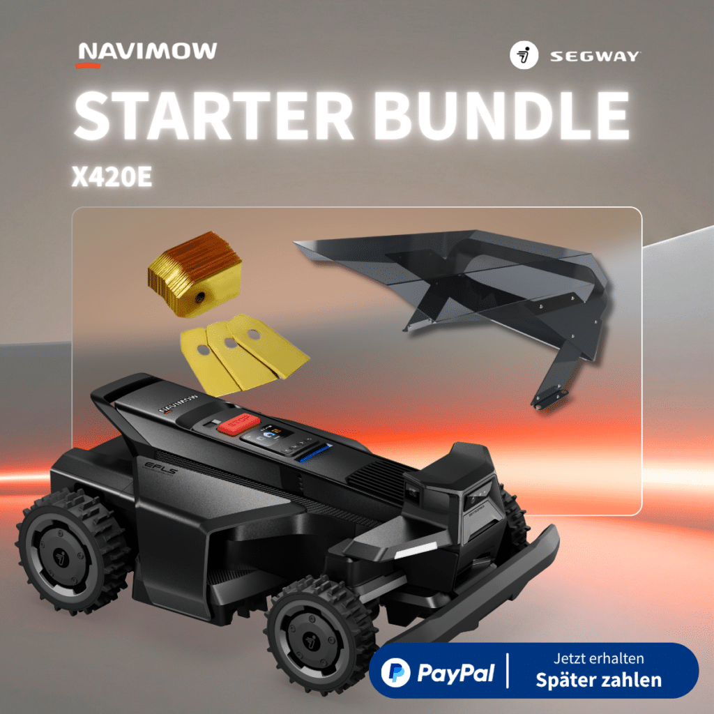 Segway Navimow X420E Starter Bundle – kabelloser Mähroboter mit Ersatzmessern, Messerhalter und Wetterschutz-Abdeckung, PayPal Ratenzahlung verfügbar