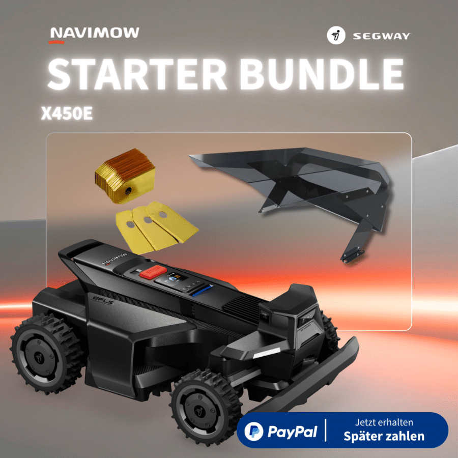 Segway Navimow X450E Starter Bundle – Mähroboter ohne Begrenzungskabel mit Ersatzklingen und Wetterschutzdach